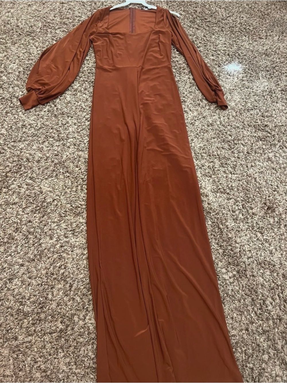 Fashion Nova Rust Long Sleeve Maxi Jumpsuit